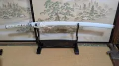 3295 マグロ包丁鞘付き 刃渡700mm 鮪包丁 反り 人工象牙三本黒巻八角柄