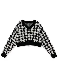 GRL 千鳥柄ショート丈ニット