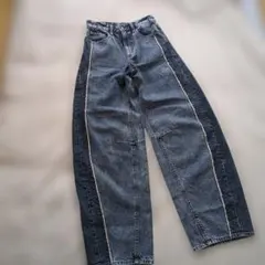 激安スタート GU 2トーンワイドシルエットデニムパンツ 丈長め Sサイズ