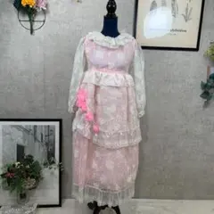 ドレス ボリュームスカート レース M相当 ピンク 花柄 匿名配送 ★