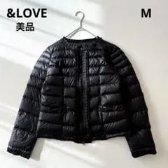 ■美品&LOVE アンドラブ 軽リッチフリルリボンノーカラーダウンジャケットM黒