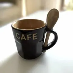 【未使用】ミニCAFE マグカップ スプーン付き 陶器製