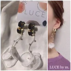 374 チュールフラワー 花びら ゴールド パールウェーブ 上品 ピアス