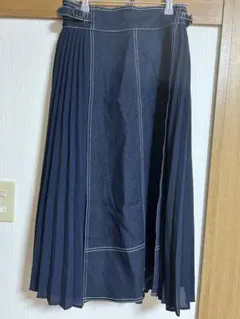 grove ネイビー　デニムスカート　サイドプリーツ ロングスカート