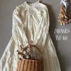 ザラキッズ スタンドフリル襟 スモッキング刺繍ワンピース150 160