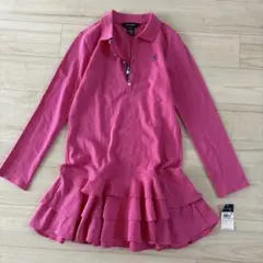 Ralph Lauren ポロワンピース L(12/14) フリル ピンク ロゴ