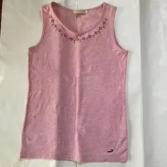クロコダイル ピンク 襟周り刺繍入りコットンタンクトップ サイズ Lのサムネイル