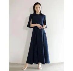 Anuans スリットスリーブフレアワンピース