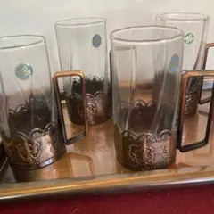 未使用】昭和レトロ 杉山金属 Meet Pot 銅製ミートポット グラスセット 