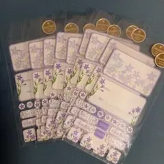 宛名シール お花 紫 シートシール 9枚セット まとめ売り