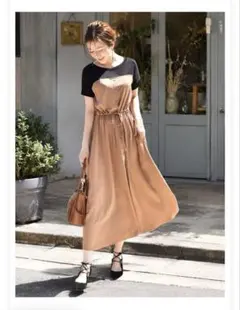milktea マタニティ 授乳服 ワンピース ベージュ×ブラック　M