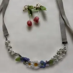 花モチーフ ネックレス＆イヤリングセット