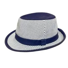 【キッズ】ストライプ 中折れ帽子 ネイビー ホワイト 春夏 おしゃれハット