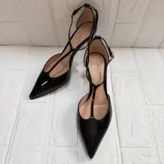 パンプス　Tストラップ　ポインテッド　ブラック　35(22.5cm)