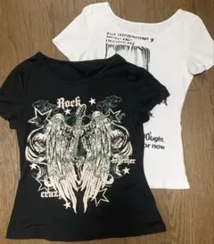 SHEIN２枚売り Tシャツ 半袖 カットソー L、M ROCK 羽