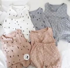 ガーゼ素材　甚平　セット　セットアップ　トップス　ボトムス　夏服　子供服