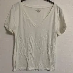 ジェイクルー【M】ティーシャツ Ｖネック 半袖 ストレッチリネン 白 麻