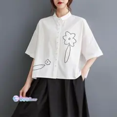 大流行新作 シンプル おしゃれ 着痩せ ブラウス 刺繍 半袖 フロントボタン