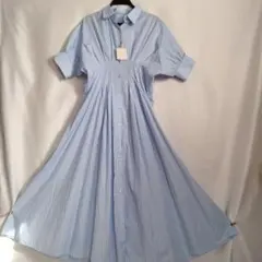 NICE CLAUP 半袖シャツワンピース Mサイズ 青ストライプ