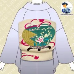 夏帯 名古屋帯 絽 正絹 金銀糸 刺繍 虫籠紋 アンティーク着物 AO-0456 