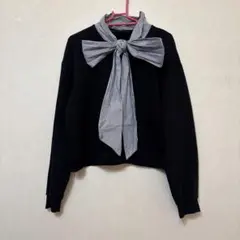zara ボウタイリボン付きスウェット トレーナー ブラックプルオーバー