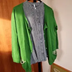 ★2点セット♪グリーンカーディガン付き！新品ギンガムチェックシャツ★