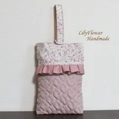 No.198 ハートキルト入園入学 上履き入れ小花柄ピンク 女の子 ハンドメイド