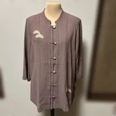 リブ編み 紫色 長袖 カットソー