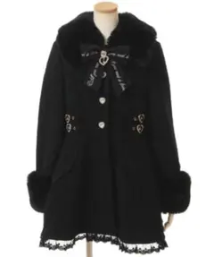 LIZLISA ビジューリボンミニ丈Aラインコート ブラック