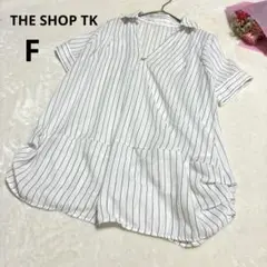 THE SHOP TK スキッパーホワイトストライプ 半袖シャツ 薄手 F
