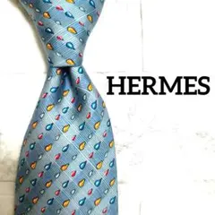 HERMES エルメス 美品 フランス製 ネクタイ ネイビー ブルー 幾何学柄