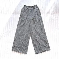 GLOBAL WORK グローバルワーク　麻　ギンガムチェック ワイドパンツ M
