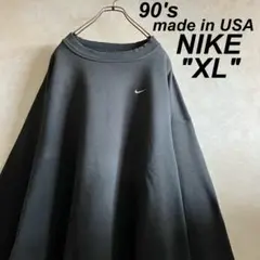 雰囲気◎USA製 ナイキ刺繍ロゴスウェット 黒 墨黒 XL