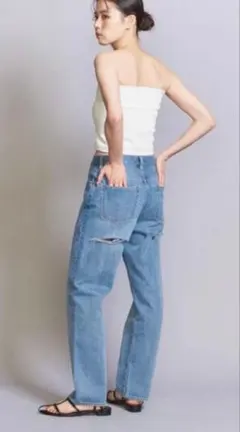 BEAUTY&YOUTH★ヒップカットデニム ダメージ加工 ライトブルーのサムネイル
