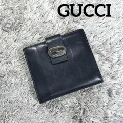 GUCCI グッチ 二つ折り財布 レザー ブラック Wホック