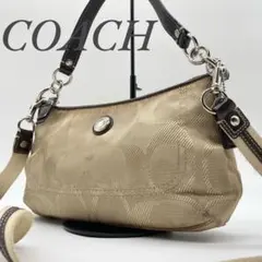 【美品】コーチ ショルダーバッグ 2way オプアート キャンバス ベージュ