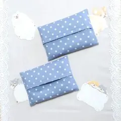 ポケットティッシュケース　水玉柄　ドット柄　ブルー系　水色　ハンドメイド