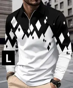 【新品/Lサイズ】メンズ ゴルフウェア 長袖 ポロシャツ ホワイト