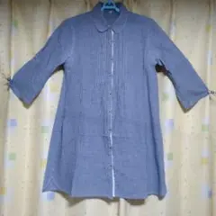 最終値下げ　シャツワンピース　チェック　刺繍入り　ネイビー×ホワイト　M