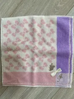 ディズニー　ミニーマウス　リボンデザイン ハンカチ ピンク 紫