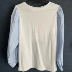 ホワイト・ブルーストライプ長袖Tシャツ