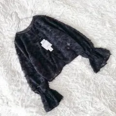新品 《qout》 (M) 花柄シアーカーディガン キャンディースリーブ 透け感