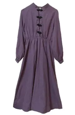 パープル長袖ワンピース