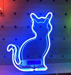 オーダー　ネオンサイン 猫シルエット ブルーガラス製　インテリア オリジナル