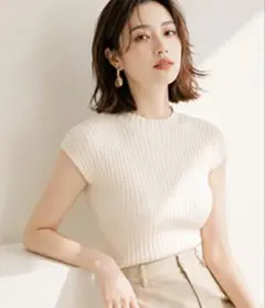 NOBLE 【洗える】ショートスリーブコンパクトリブニット Tシャツ