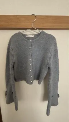 MOUSSY 水色 クロップドセーター パールボタン ニット
