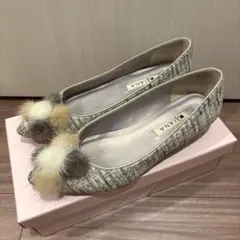 DIANA ファー付きフラットシューズ グレー系