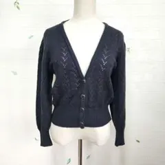 【maya】ブラック レース編み カーディガン ショート丈 日本製