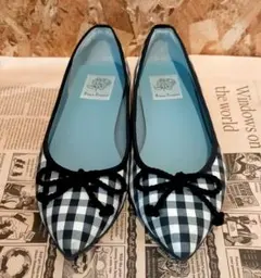 Emma Francis チェック柄リボン付きフラットシューズ