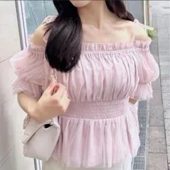 INGNI 肩リボンチュールオフショルブラウス